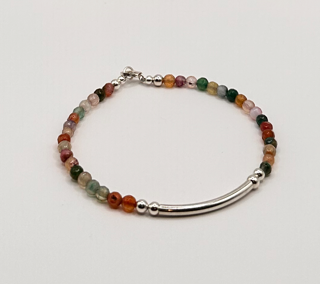 Multi Tourmaline with Sterling Silver Bead and Bar Bracelet
