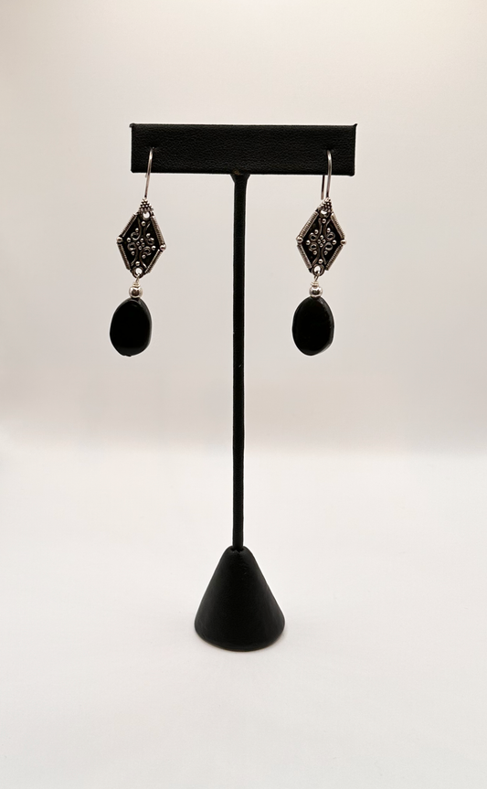 BlackJasper with Sterling Silver Accent Bead Earrings