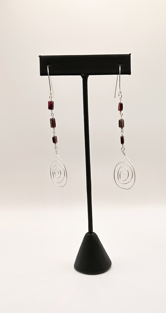 Garnet with Sterling Silver Spiral Earrings