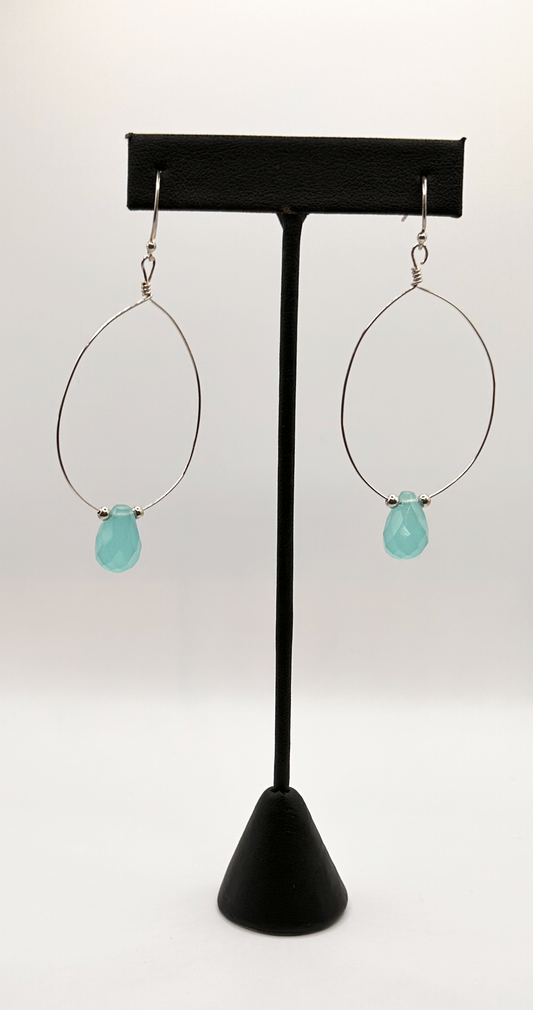 Sparkling Aqua Blue Faceted Chalcedony Briolette Gemstone Earrings