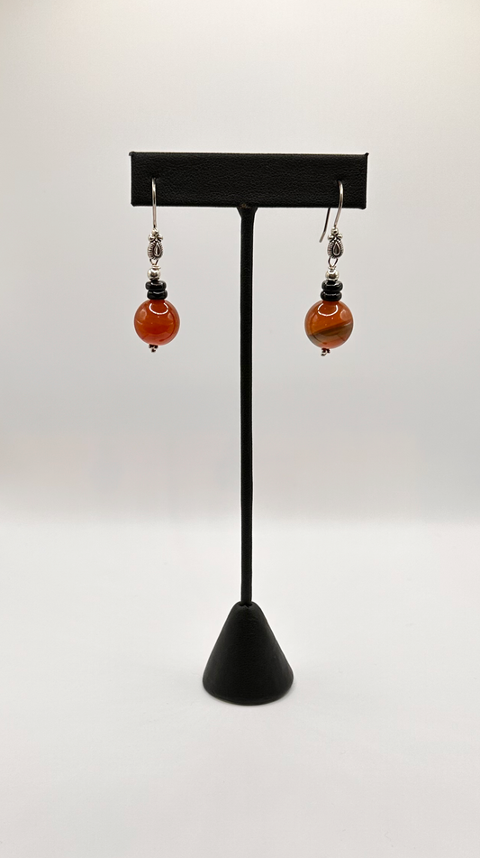 Carnelian  with Onyx Bead Drop Earrings