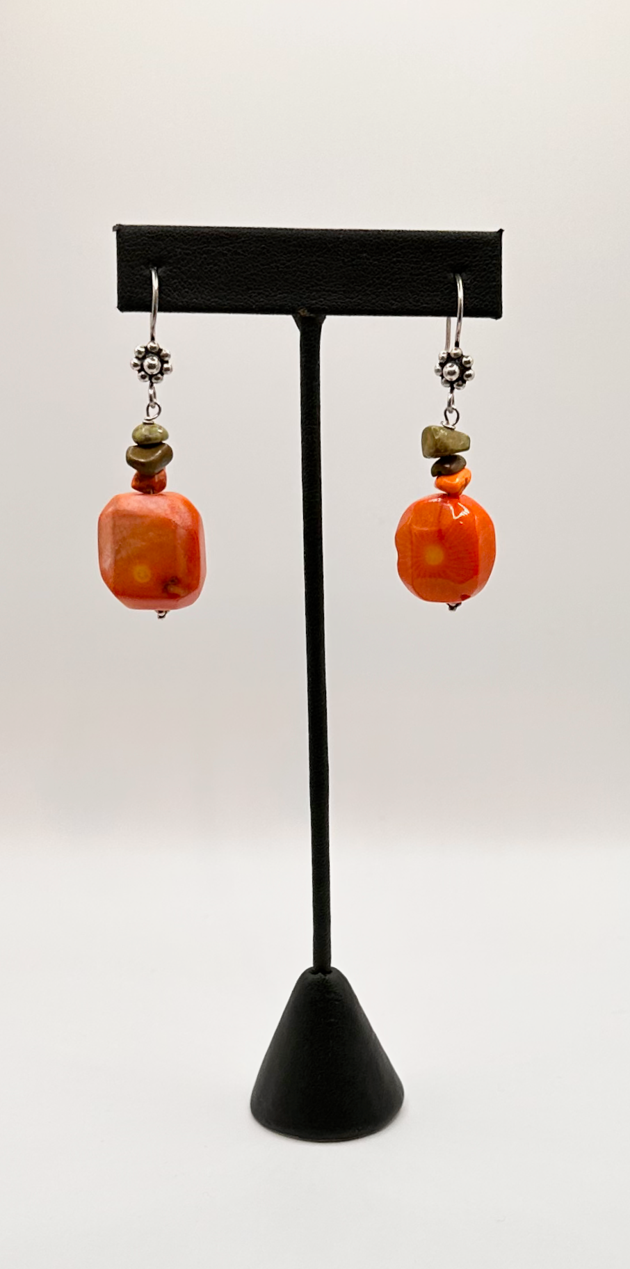 Orange Coral with Turquoise Dangle Earrings