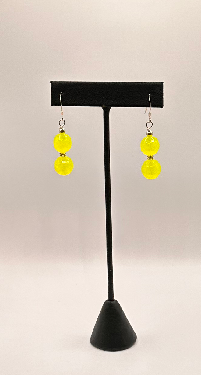 Yellow Jade Double Bead Drop Earrings