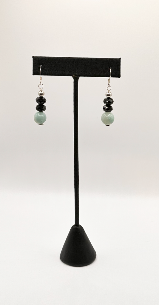 Amazonite with Black Onyx Faceted Bead Drop Earrings