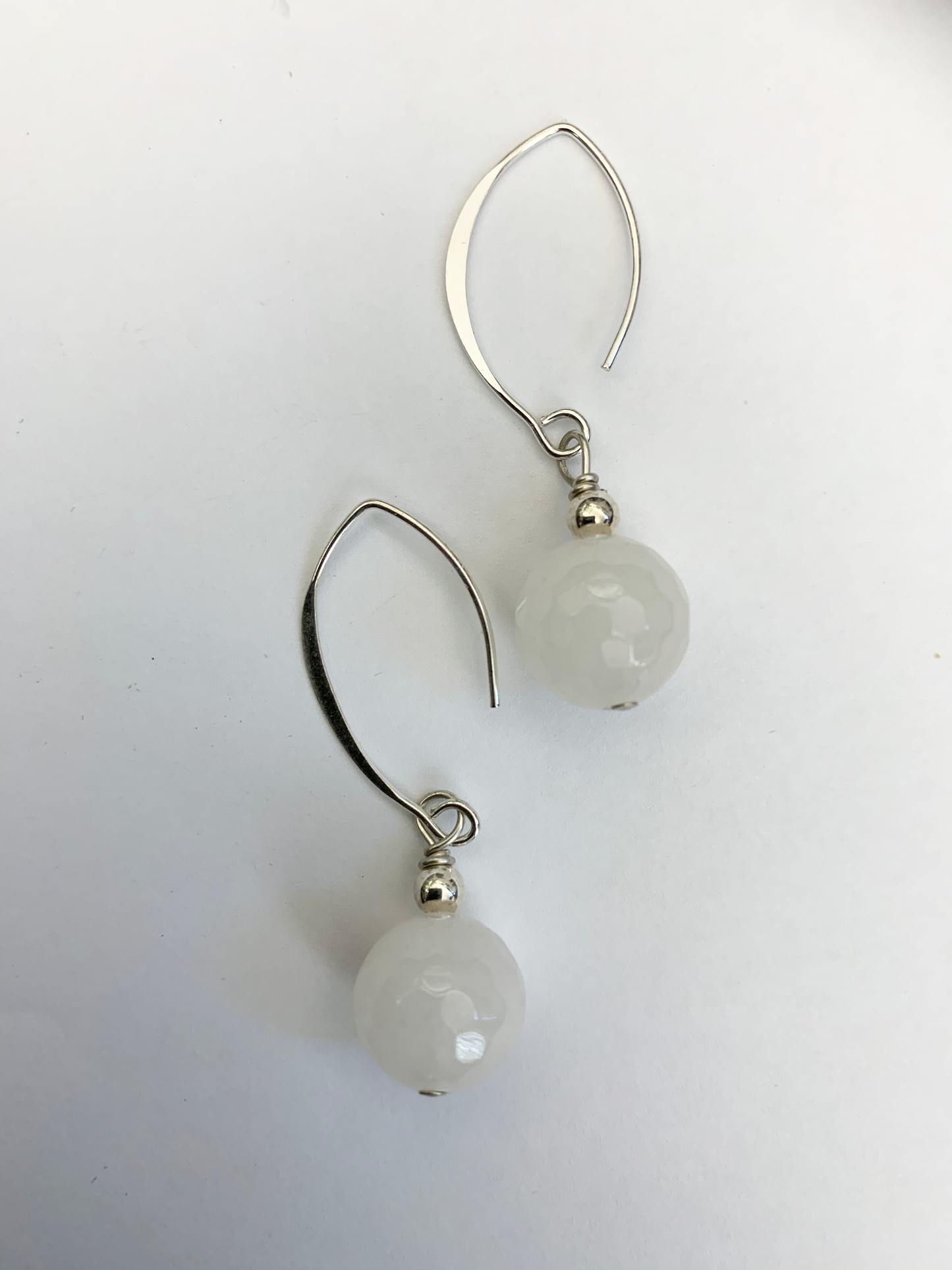 White Jade Stone Faceted Bead with Sterling Silver Earwires