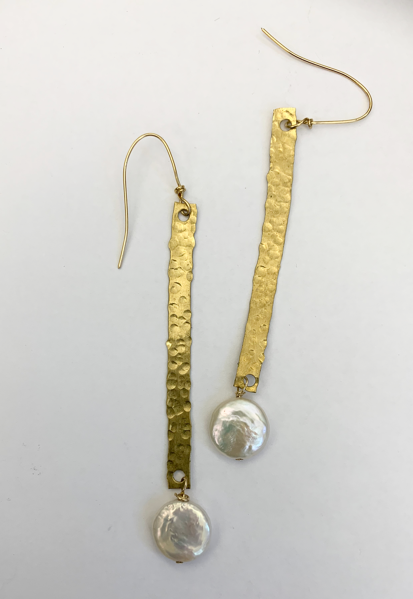 Hammered Brass with Pearl Drop Earrings