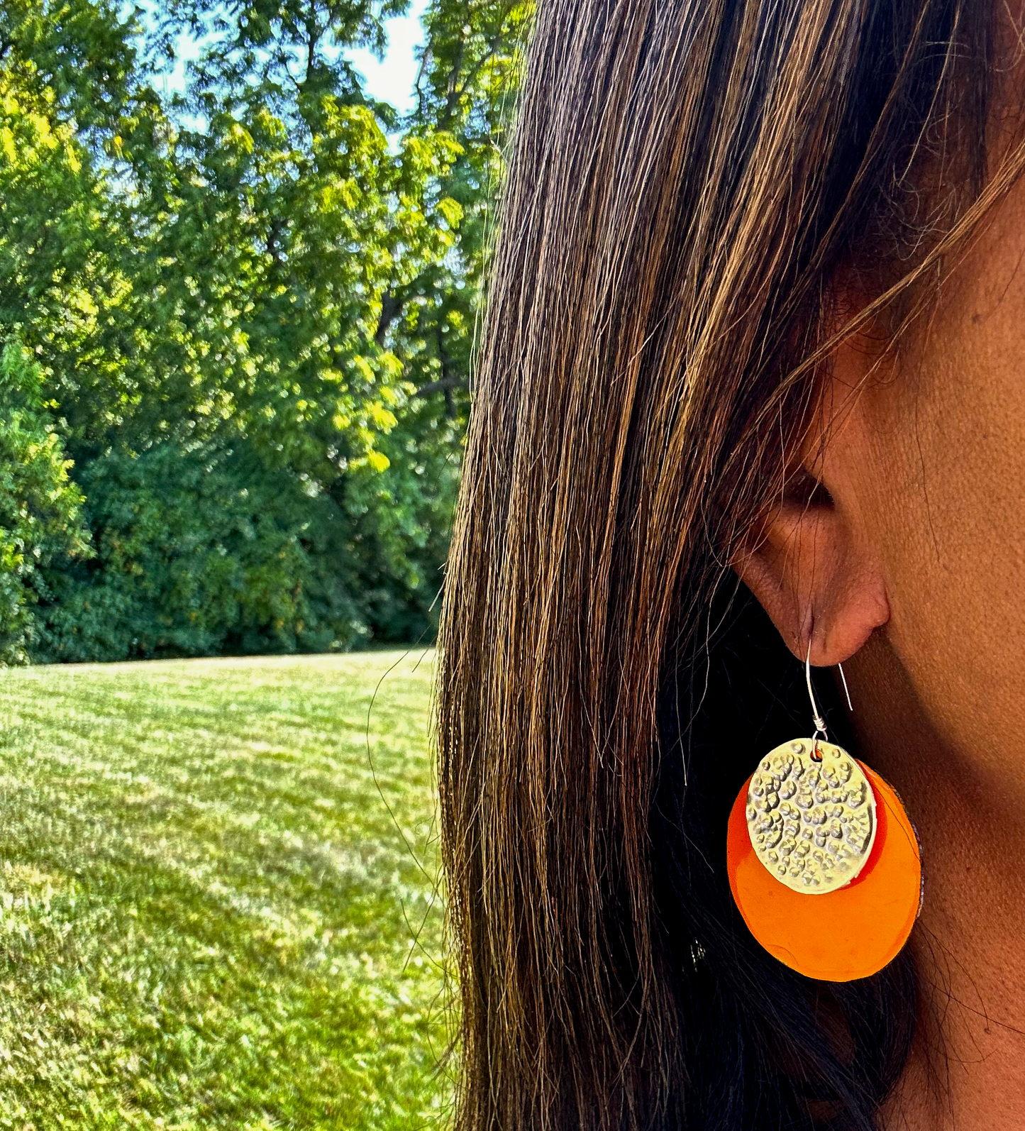 Deep Orange Enamel Earrings