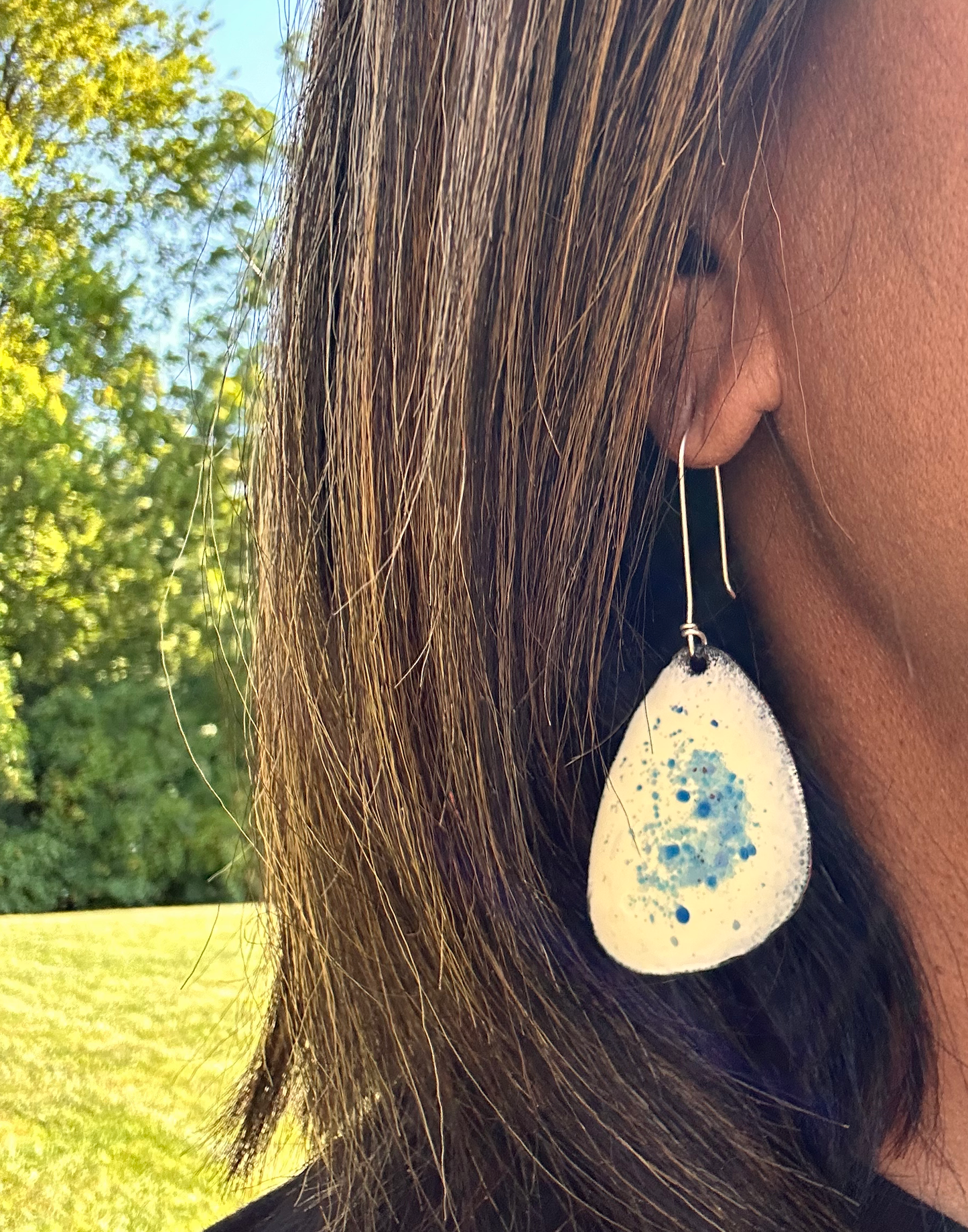 Blue Speckled Enamel Earrings