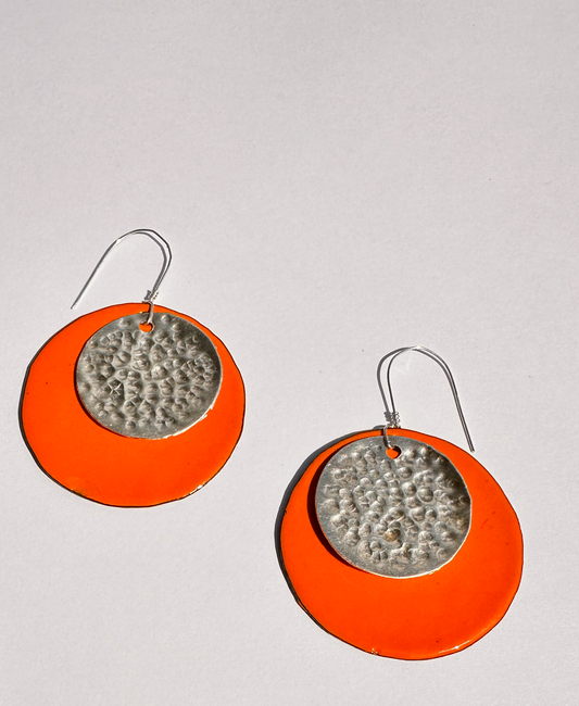 Deep Orange Enamel Earrings