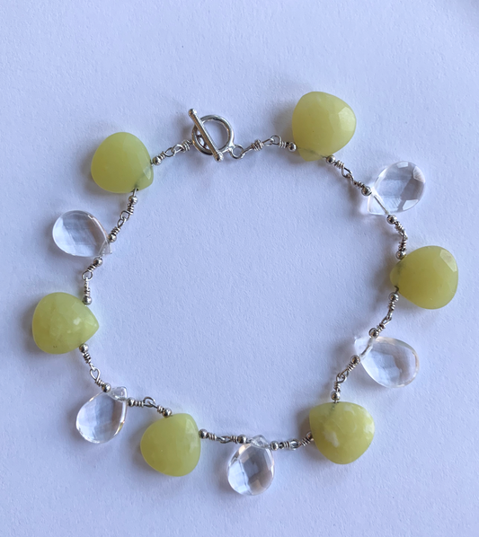 Serpentine Stone Briolette Bead with Sterling Silver Bracelet