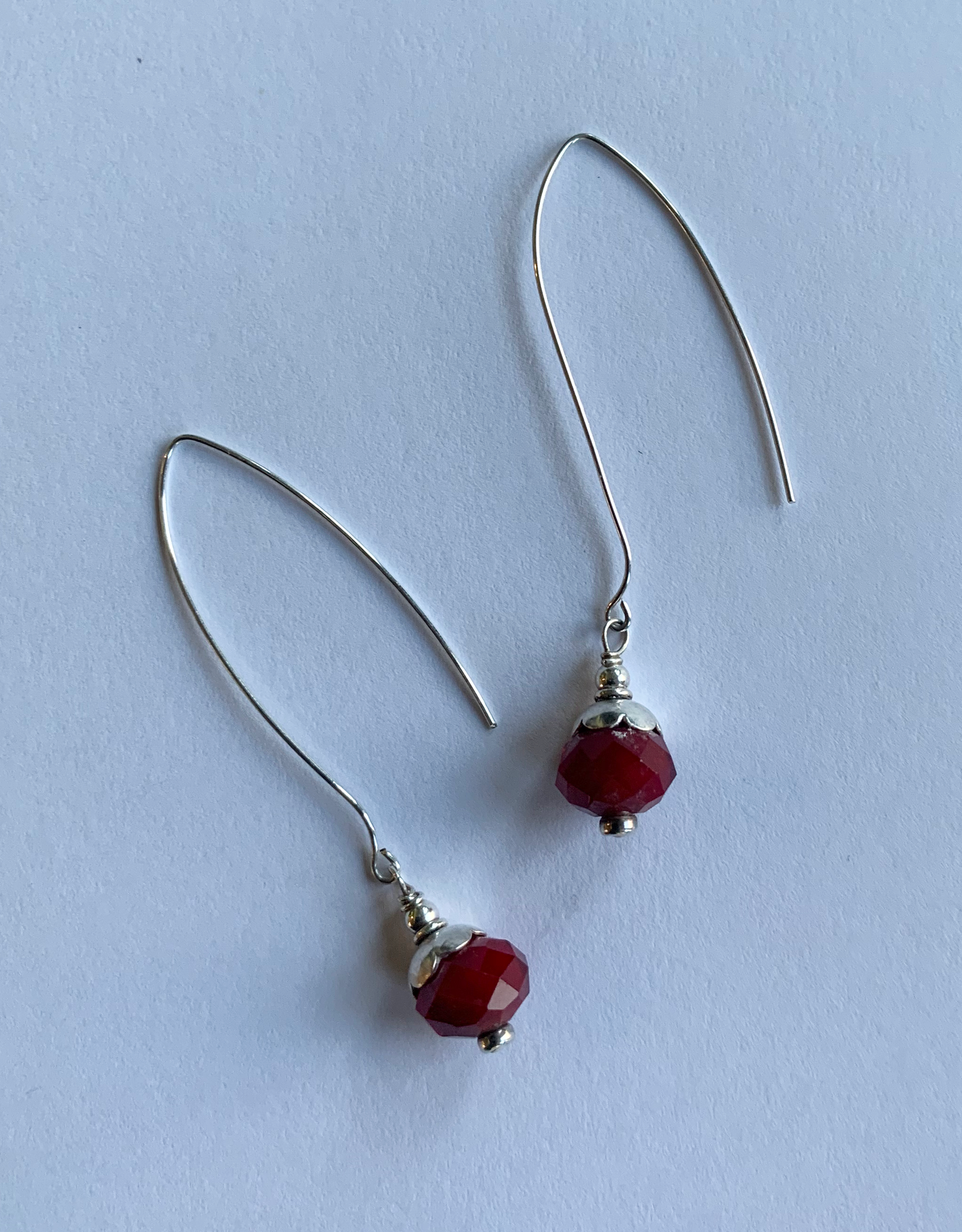 Red Czech Glass Bead with Sterling Silver Drop Earrings