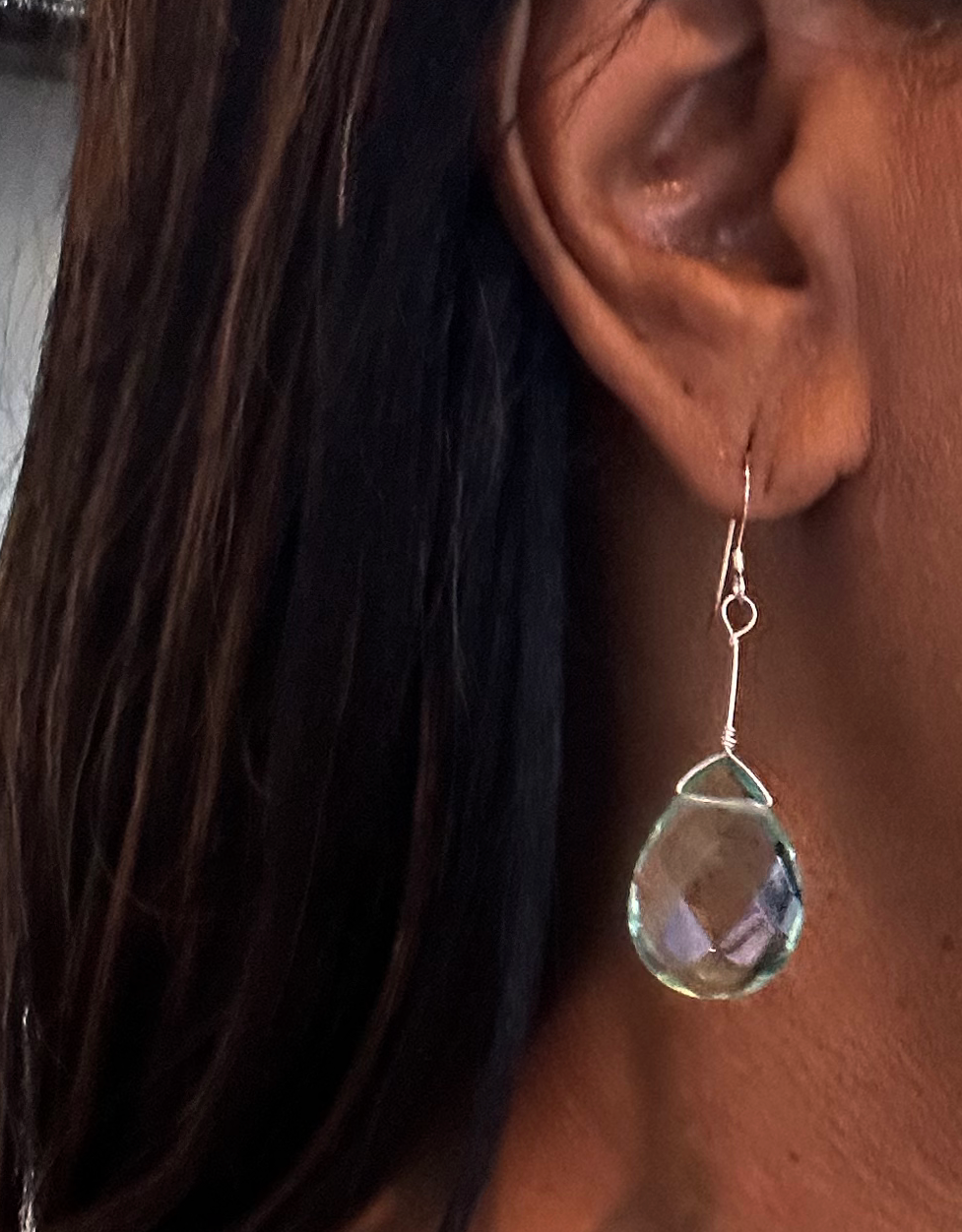 Aqua Quartz Pear Shaped Drop Earrings