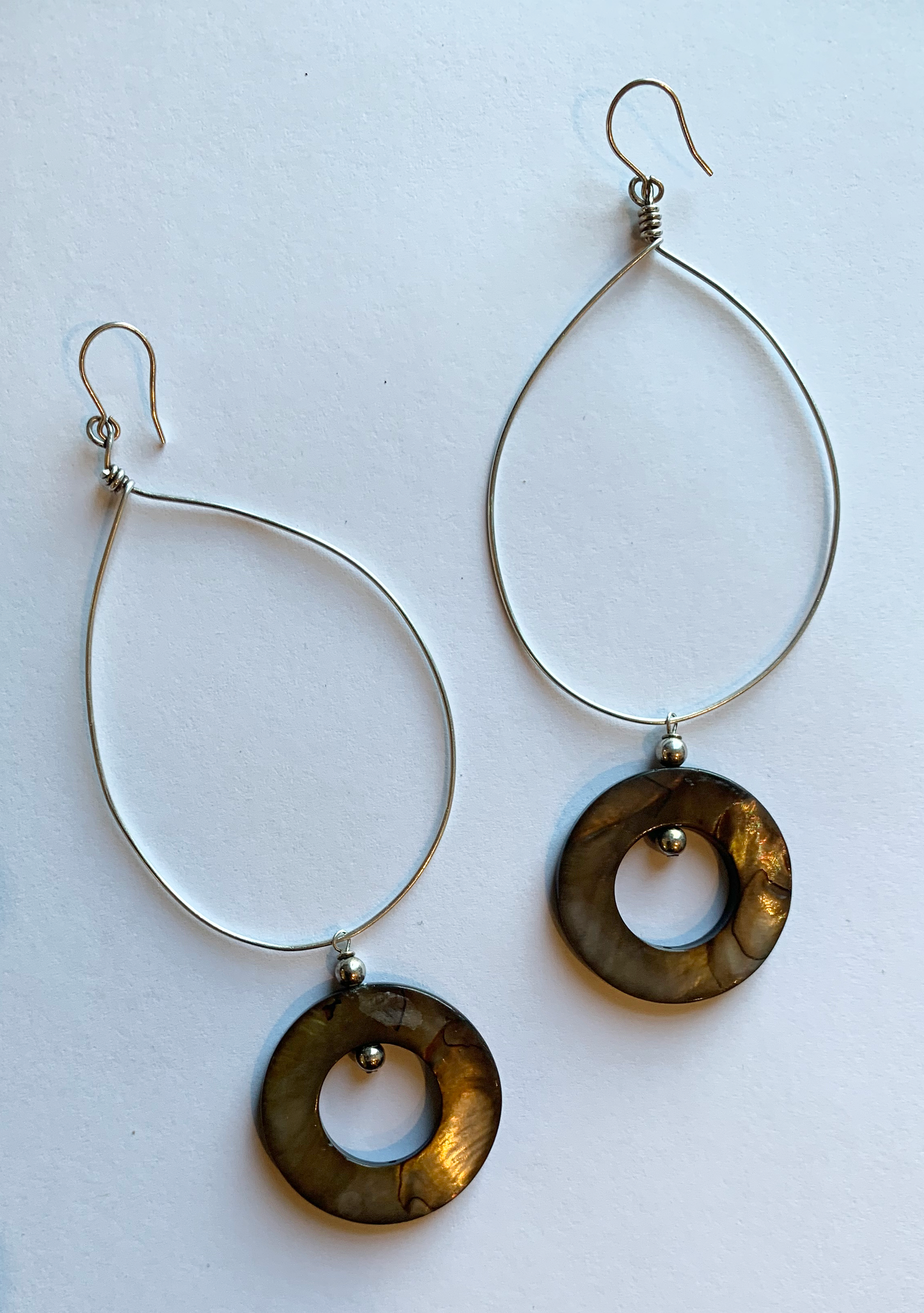 Mother of Pearl Shell Hoop Earrings with Sterling Silver Accents