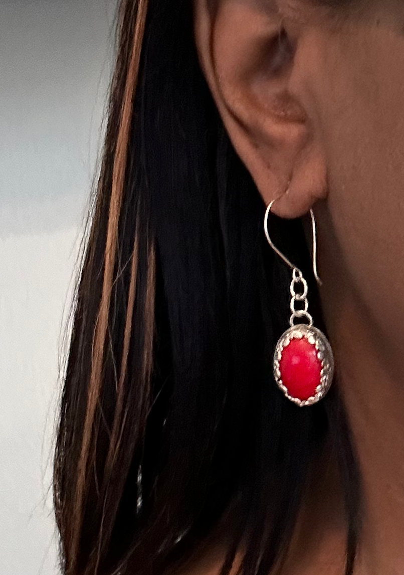 Handmade Bezel Set Coral Stone Earrings