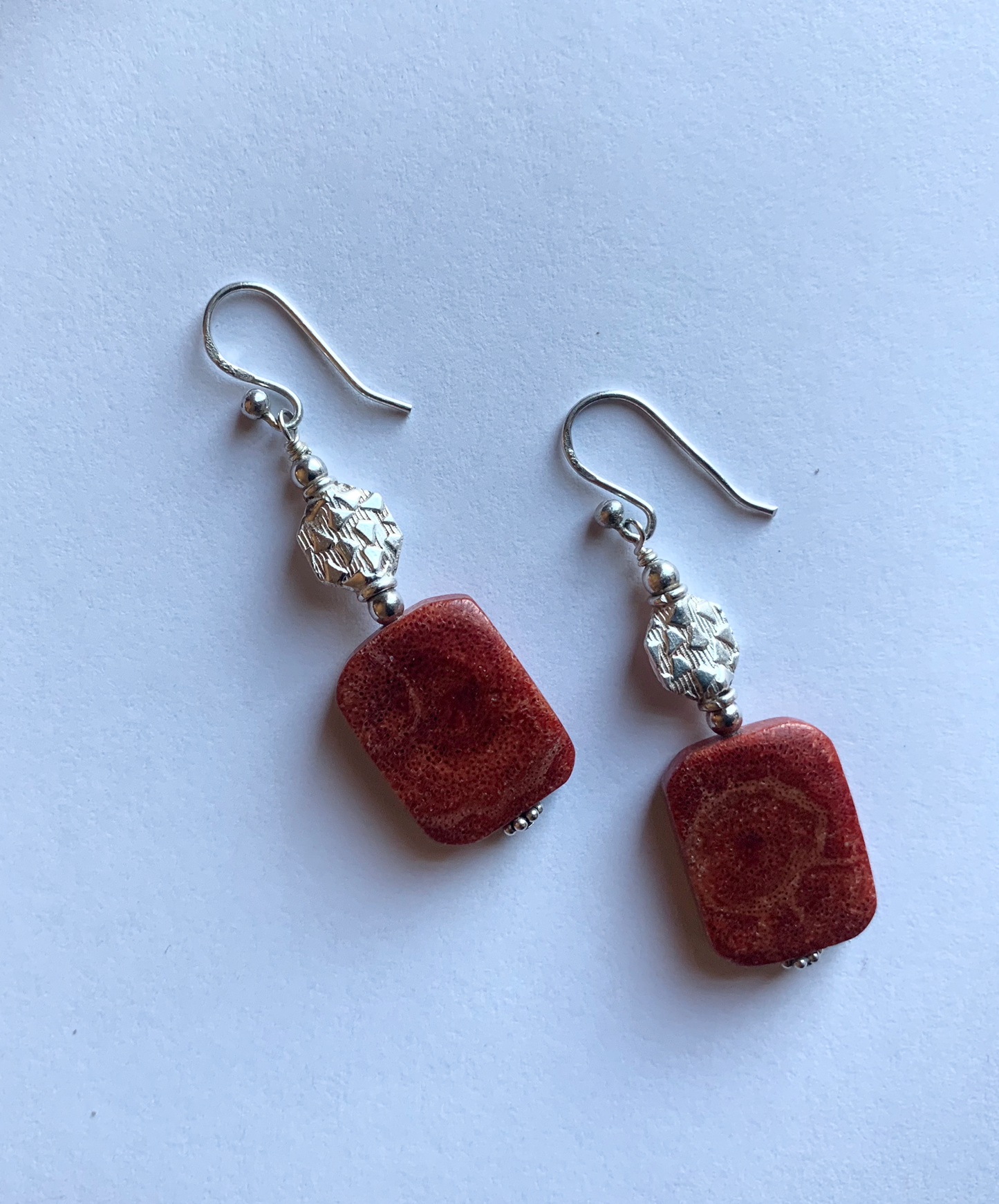 Red Jasper Stone with Sterling Silver Accent Bead Earrings