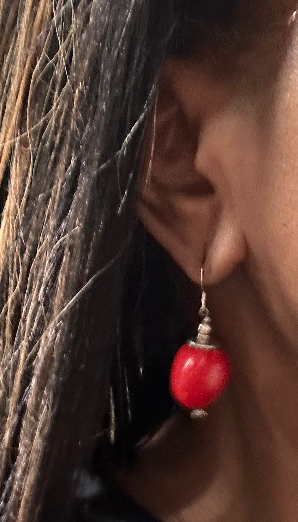 Red Coral Bead with Sterling Silver Earrings