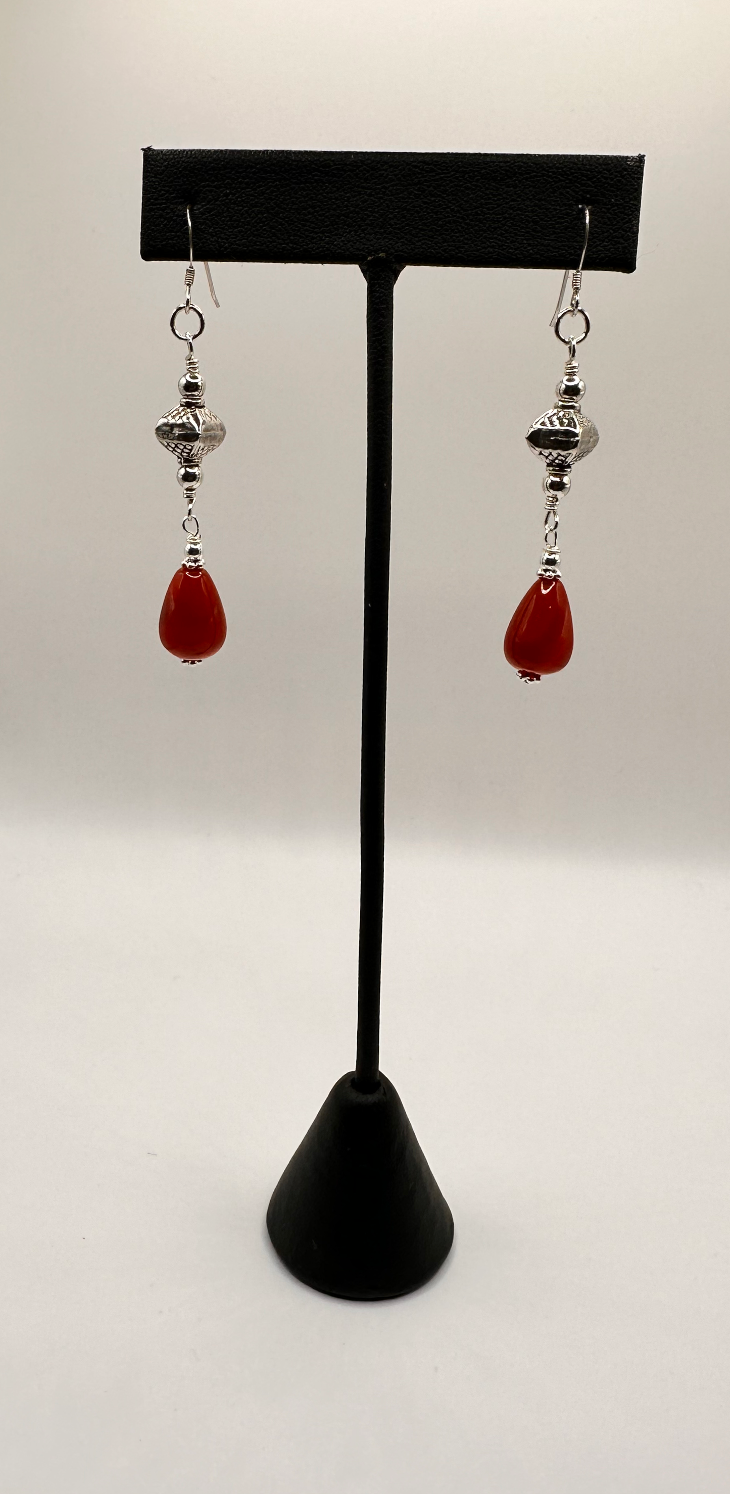 Carnelian Stone with Sterling Silver Accent Bead Earrings