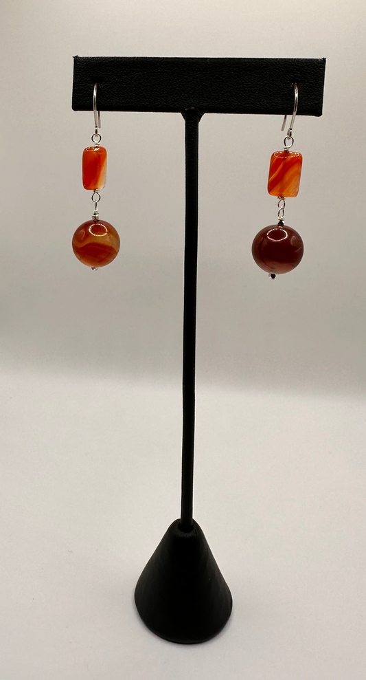 Carnelian Ball Drop with Sterling Silver Earrings