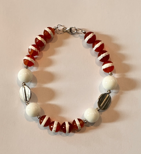 Carnelian Stone with Sterling Silver Accent Bead Bracelet