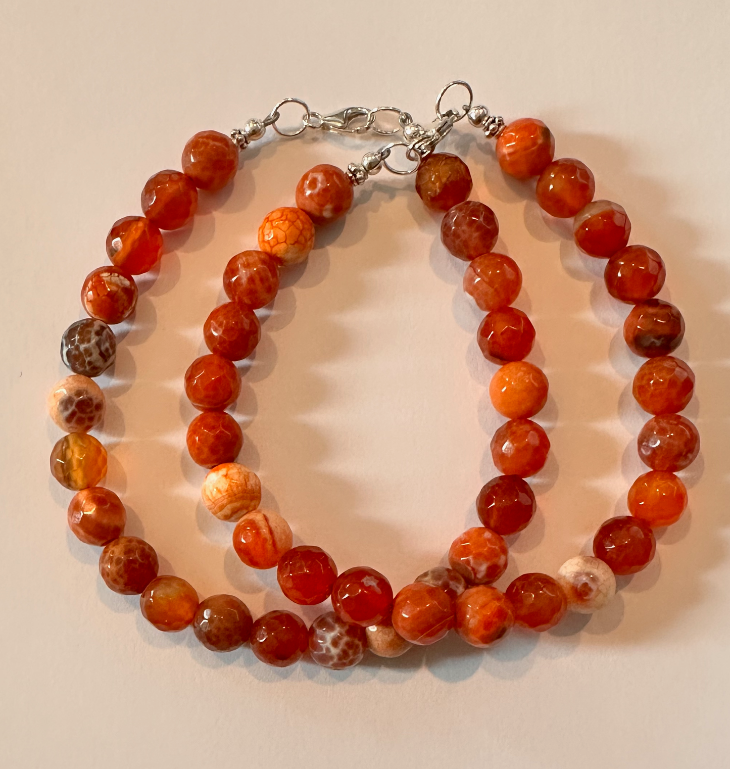 Red Orange Agate Stone Bead Bracelet Set