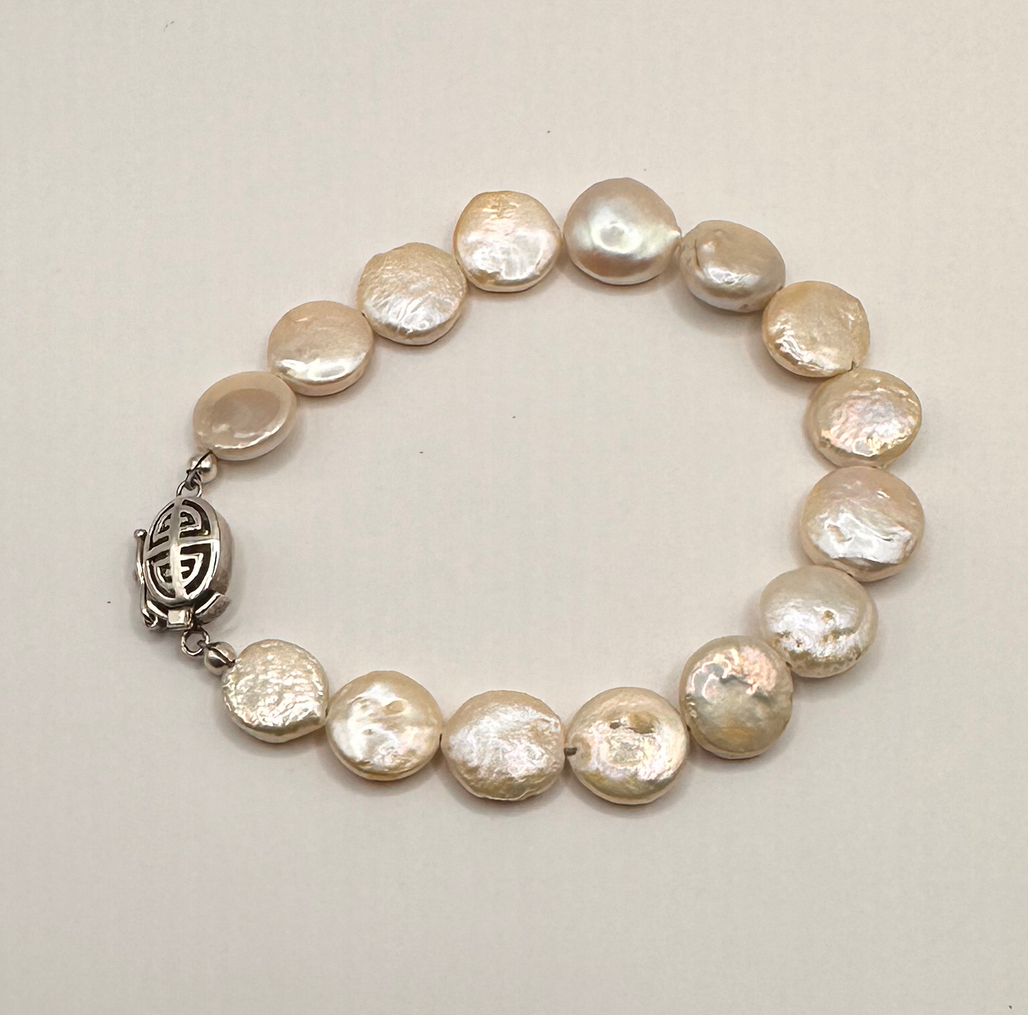 Freshwater Coin Pearls with Sterling Silver Bracelet