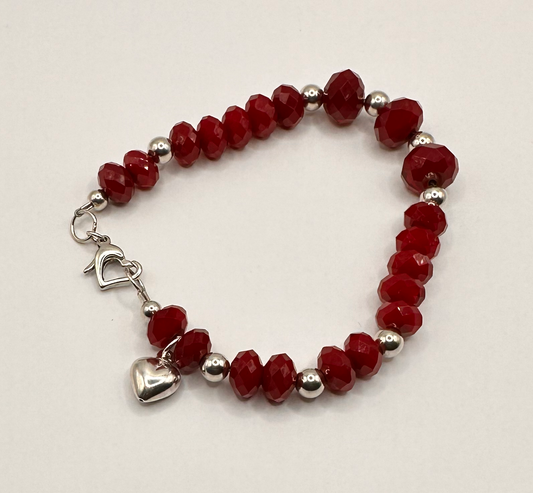 Red Czech Glass with Double Heart Bead Bracelet