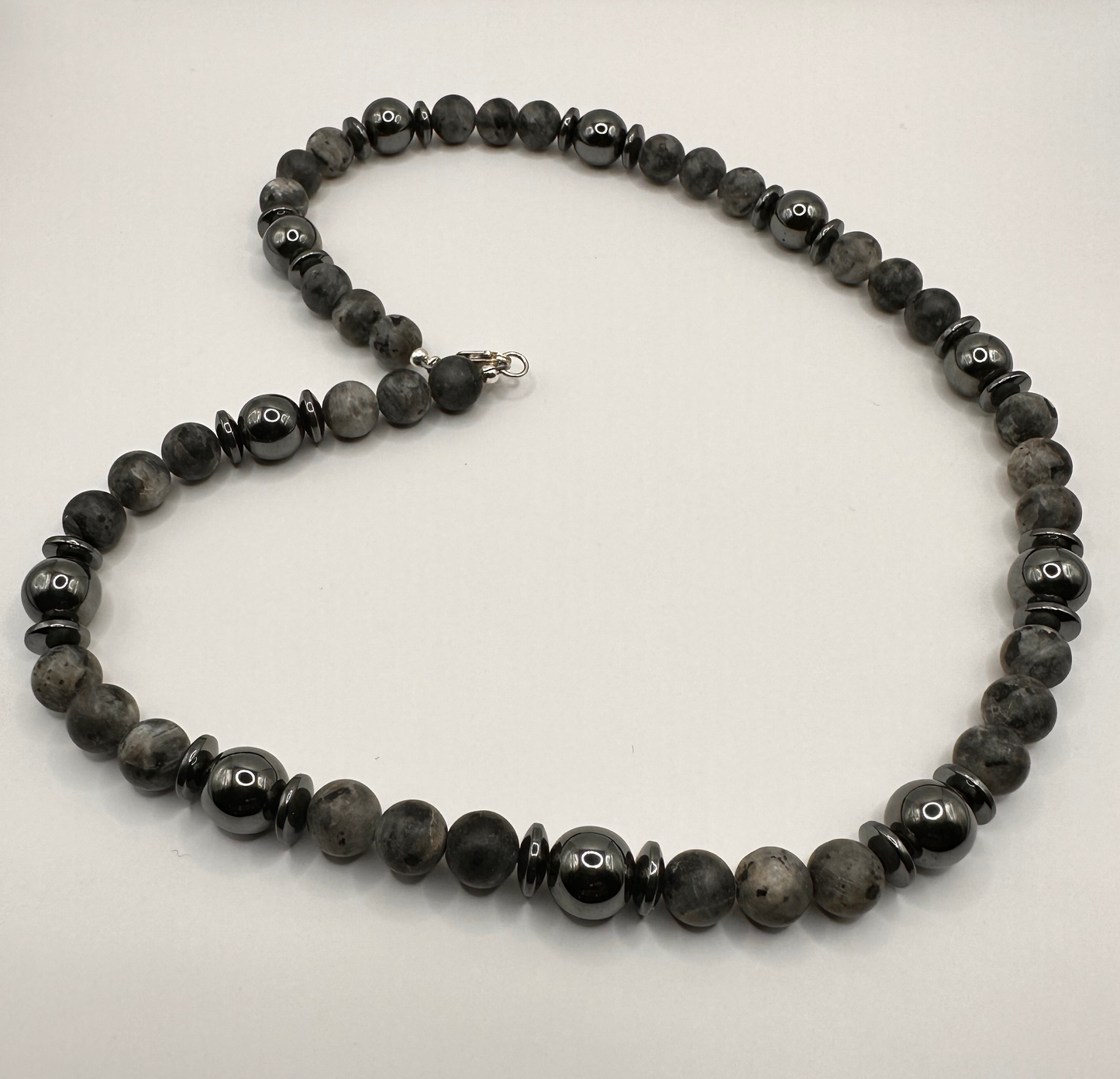 Gray Jasper with Hematite Focus Bead Necklace