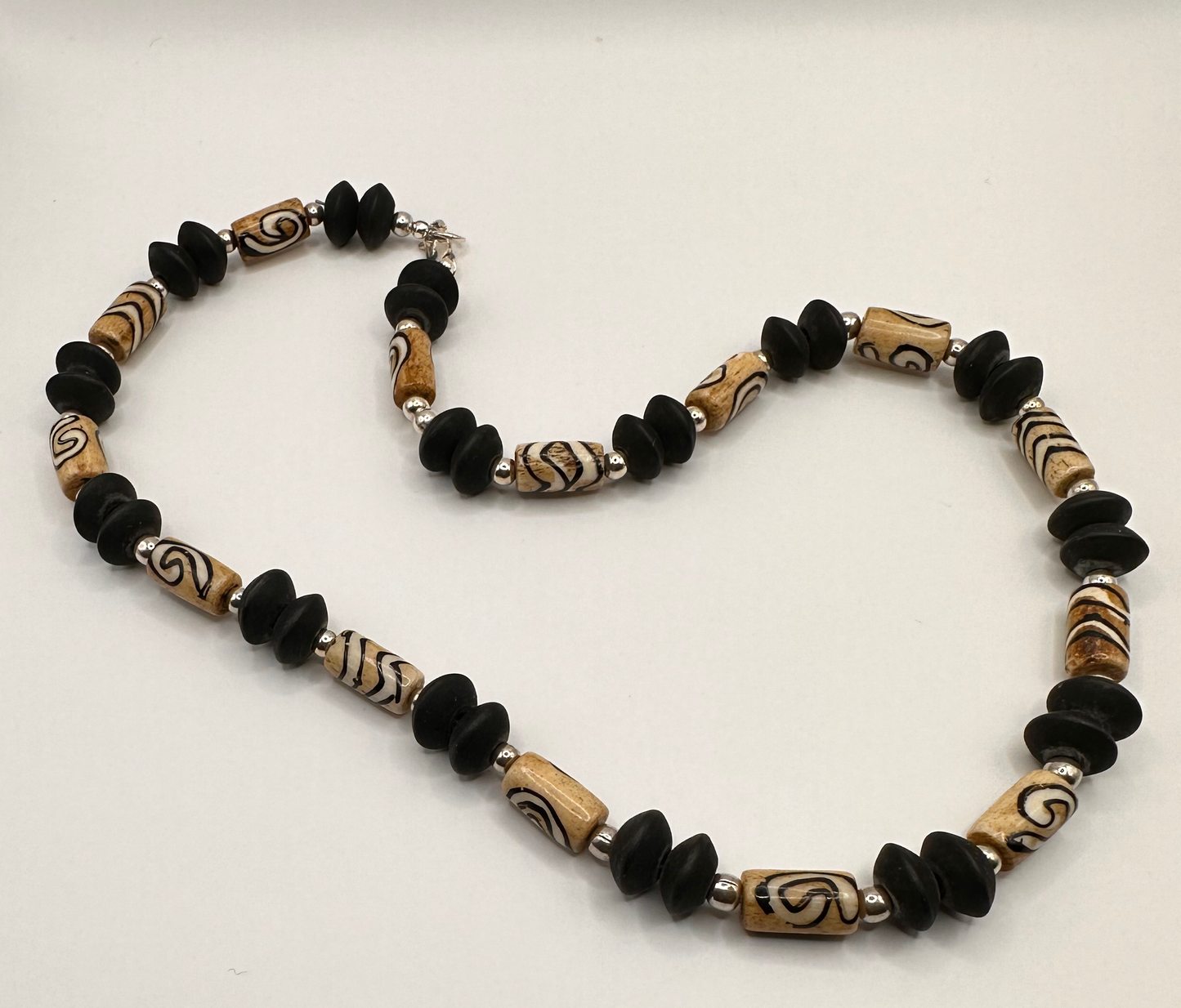 Art Deco Beads with Black Jasper Accent Bead Necklace