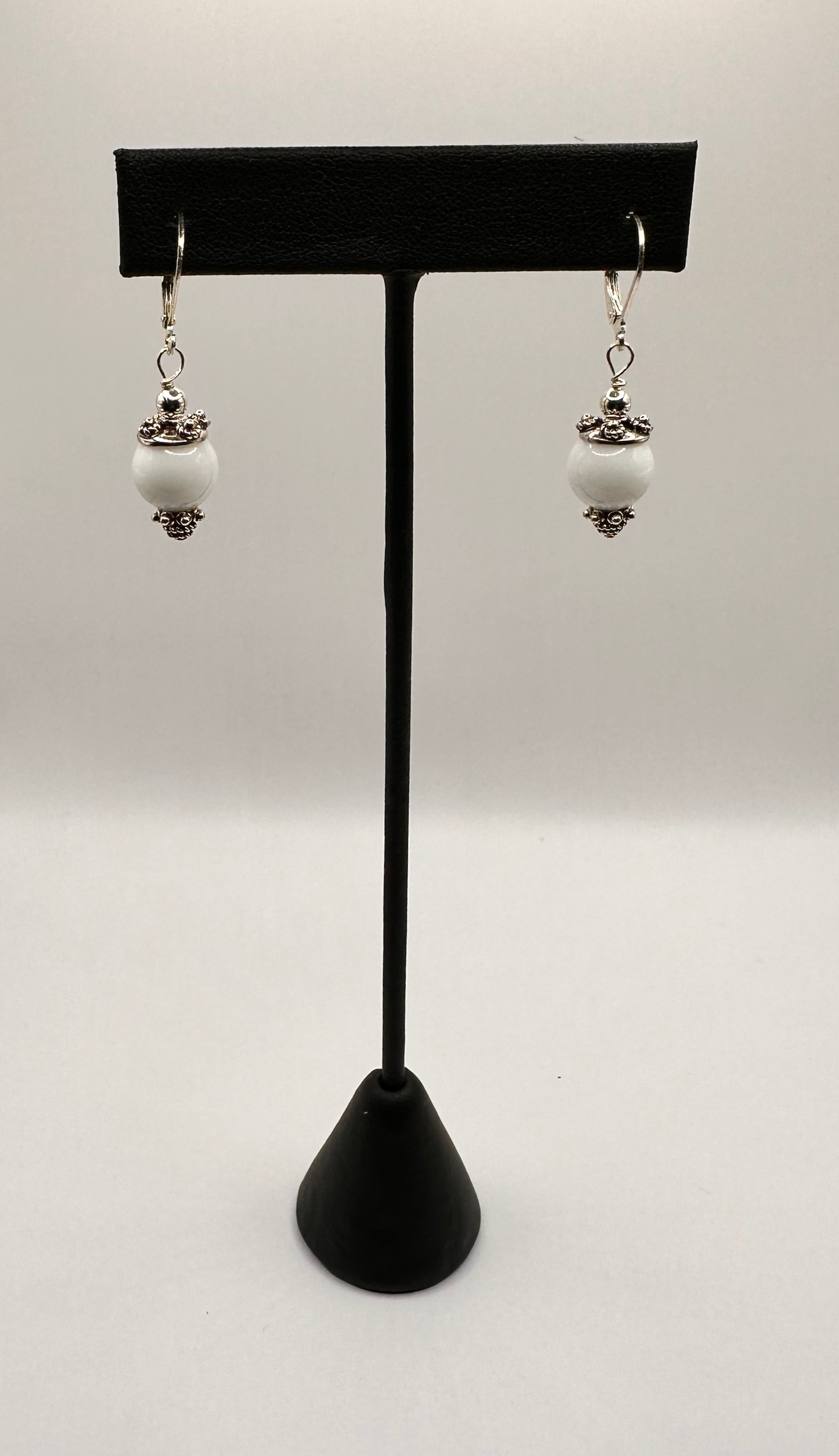 White Onyx Bead with Accent Sterling Silver Bead Earrings