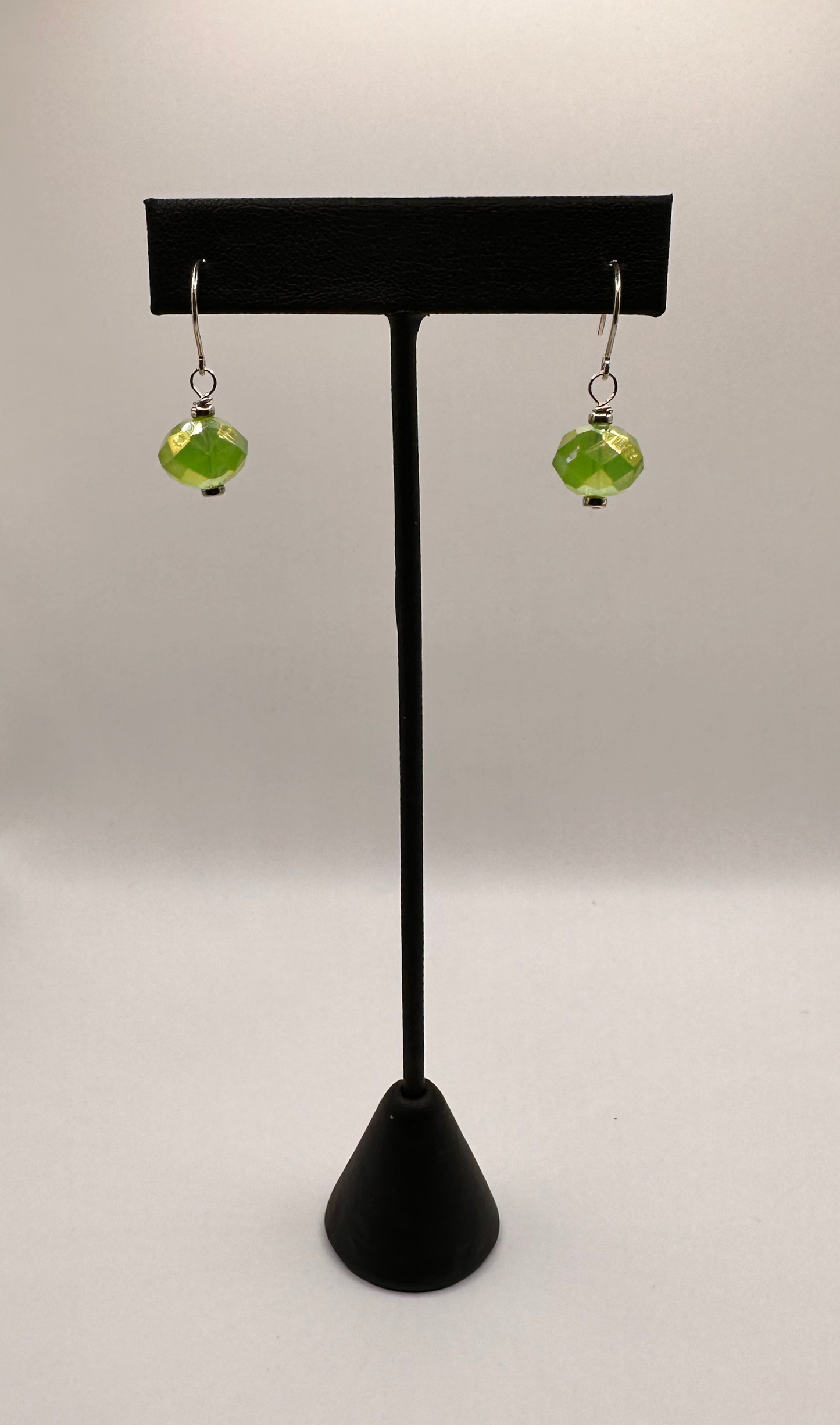 Green Drop Faceted Glass Earrings