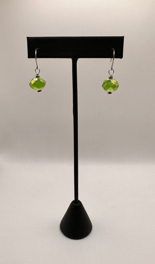 Czech Green Glass Beads with Sterling Silver Earrings