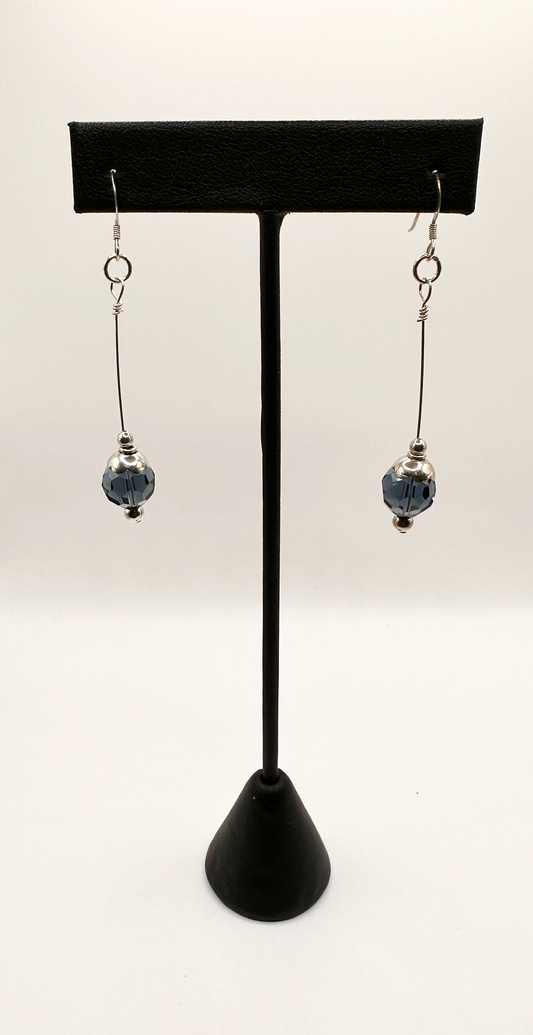 Blue Czech Glass with Accent Sterling Silver Bead Earrings