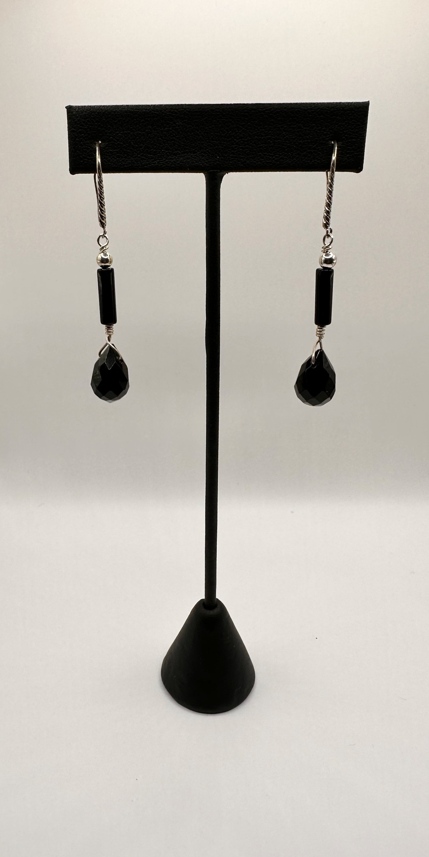 Black Onyx Teardrop Style Faceted Drop Bead Earrings
