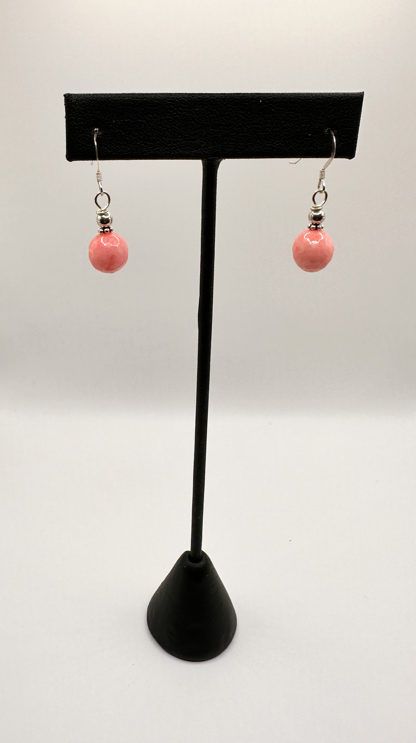 Pink Jade with Sterling Silver Accent Bead Earrings