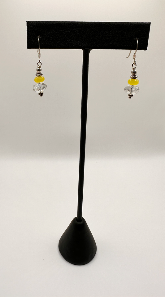 Yellow Serpentine and Crystal Bead Earrings