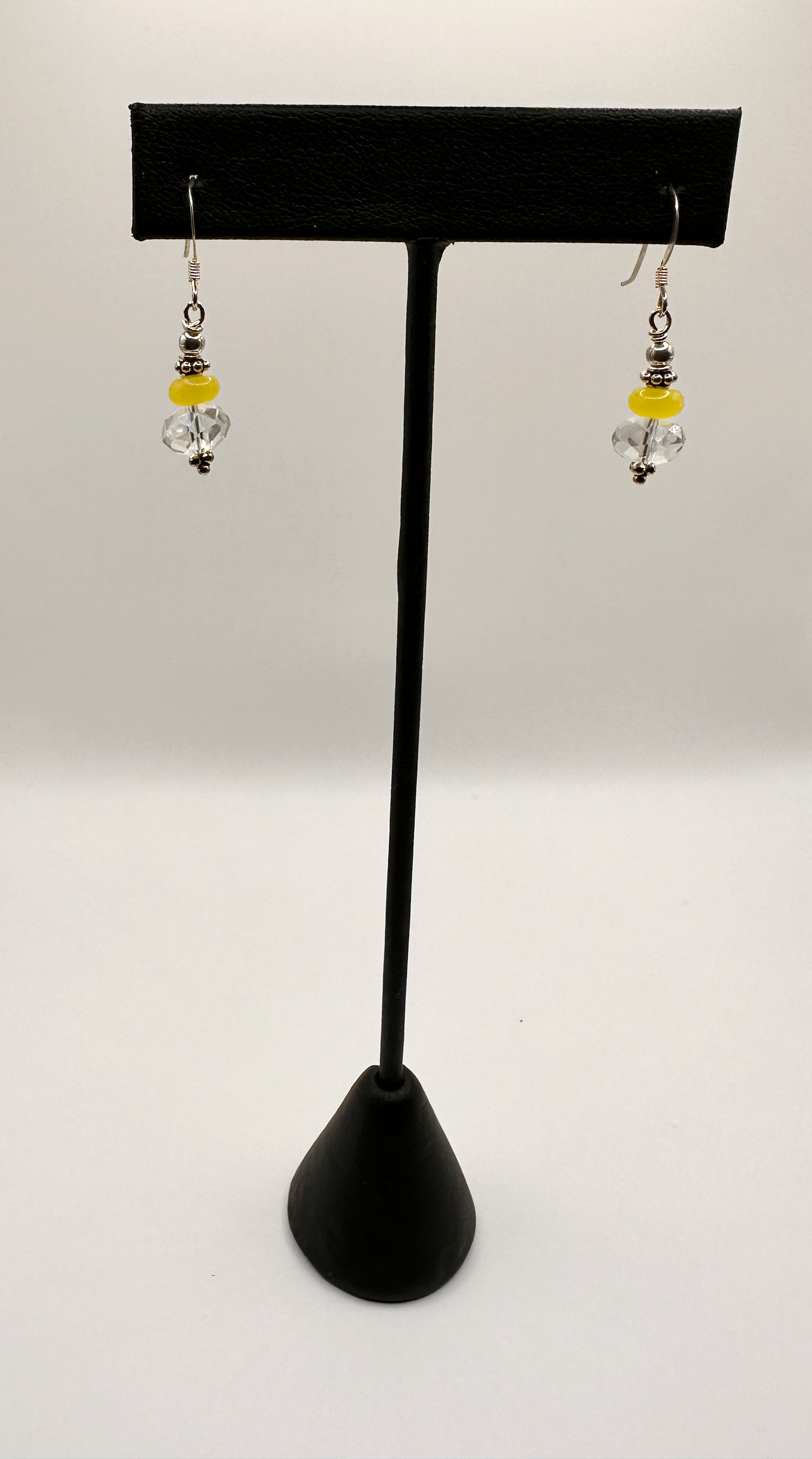 Yellow Serpentine and Crystal Bead Earrings
