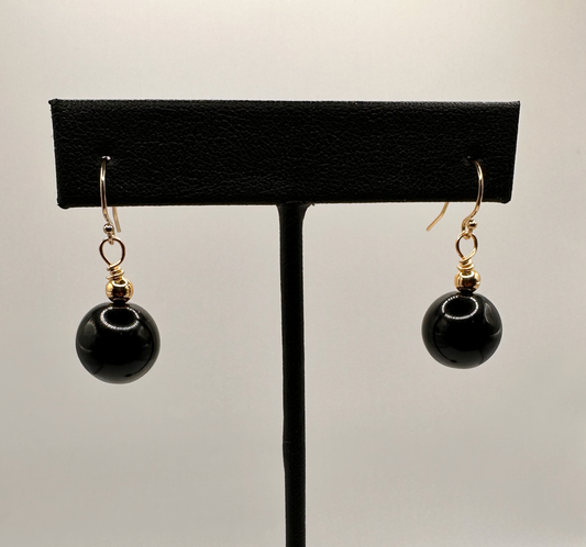 Black Onyx Bead with 14kt Gold Filled Earrings