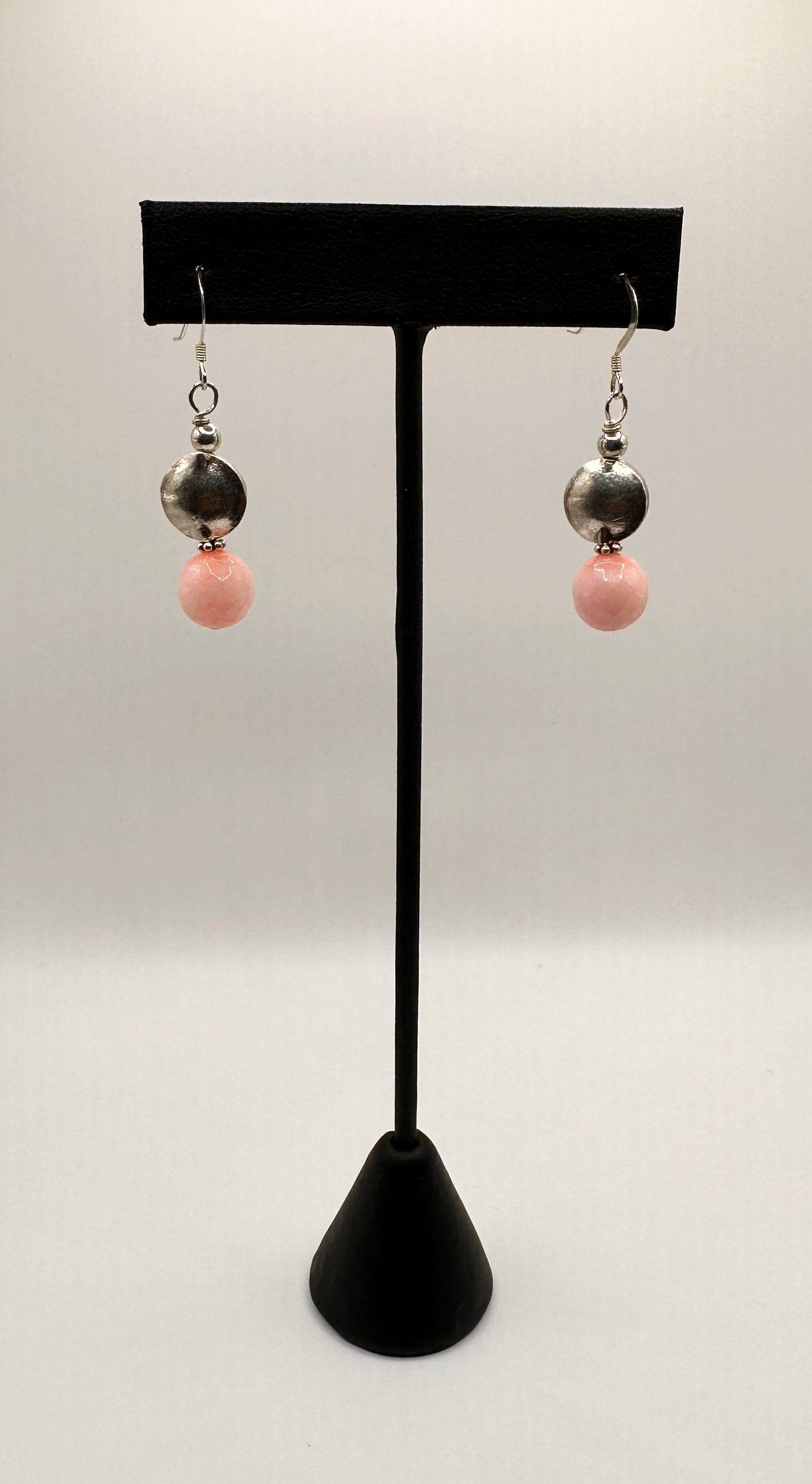 Natural Pink Faceted Jade with Sterling Silver Accent Bead Earrings