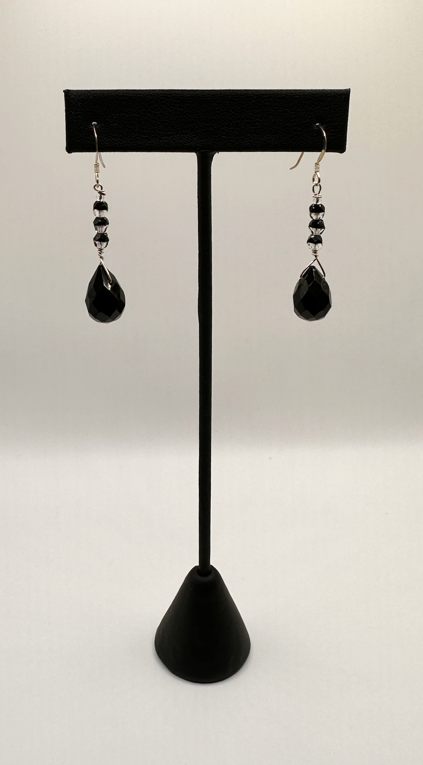 Black Onyx with Czech Glass Faceted Briolette Earrings