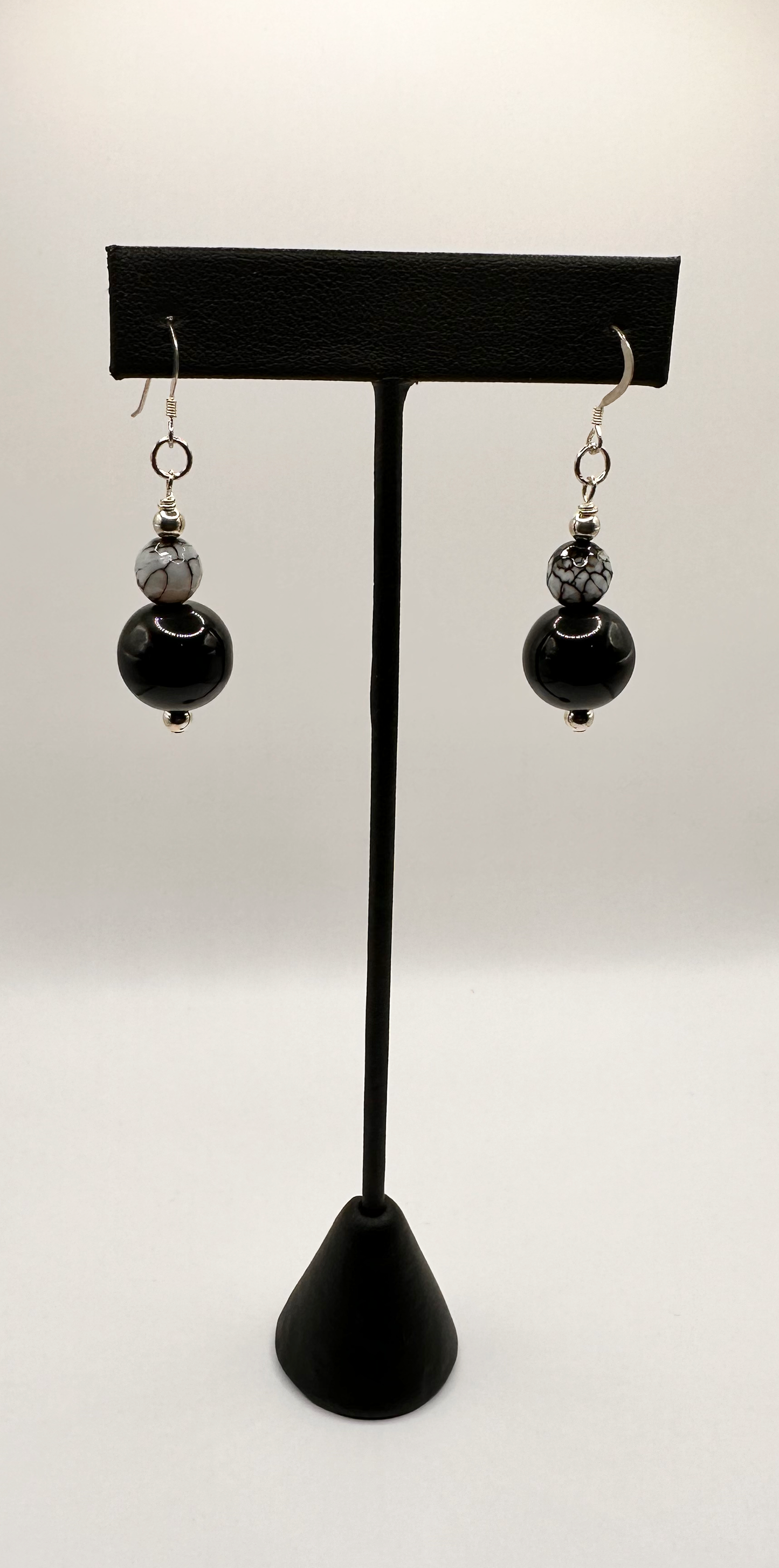 Black Jasper with Sterling Silver Accent Bead Earrings.