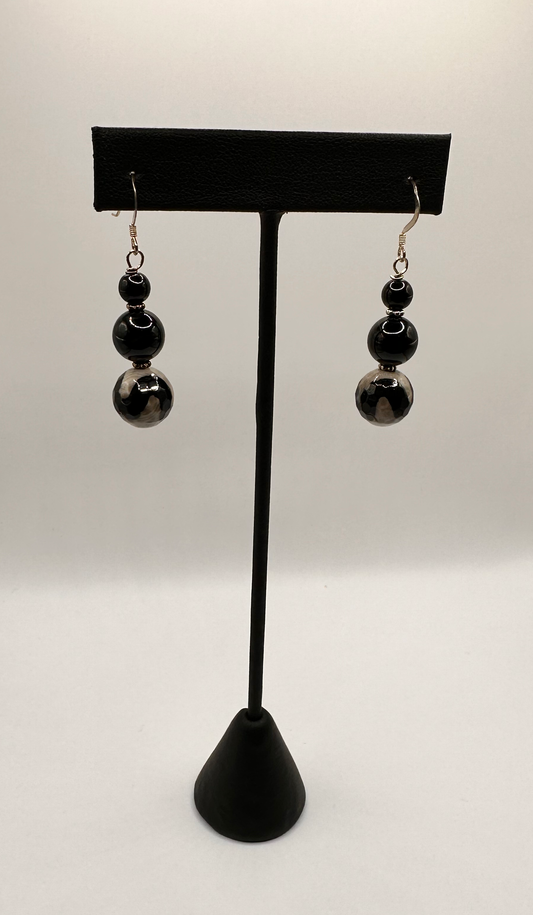 Black and Tan Jasper with Onyx Bead Earrings
