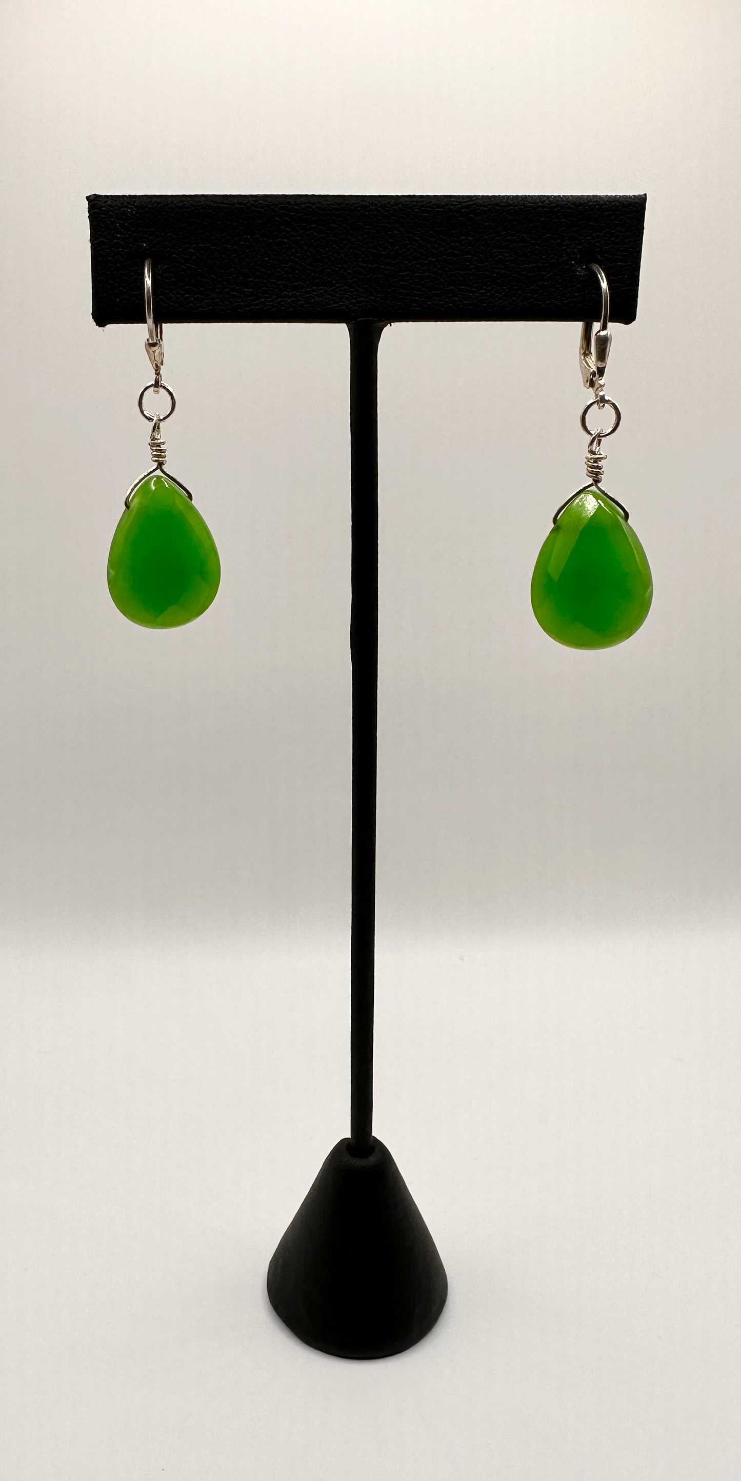Green Jade Faceted Briolette with Sterling Silver Earrings