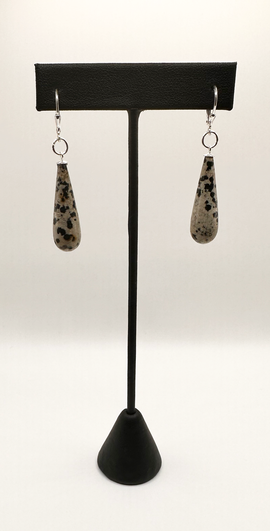 Dalmation Jasper Stone Drop with Lever Back Earrings