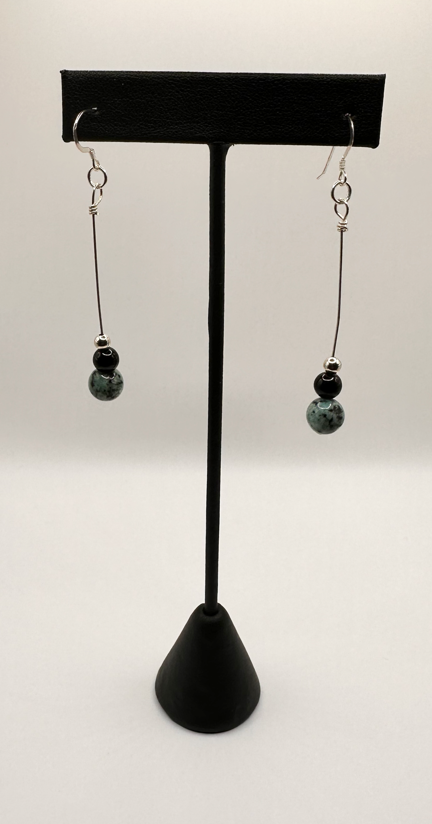 Chrysocolla Stone with Onyx Bead Earrings