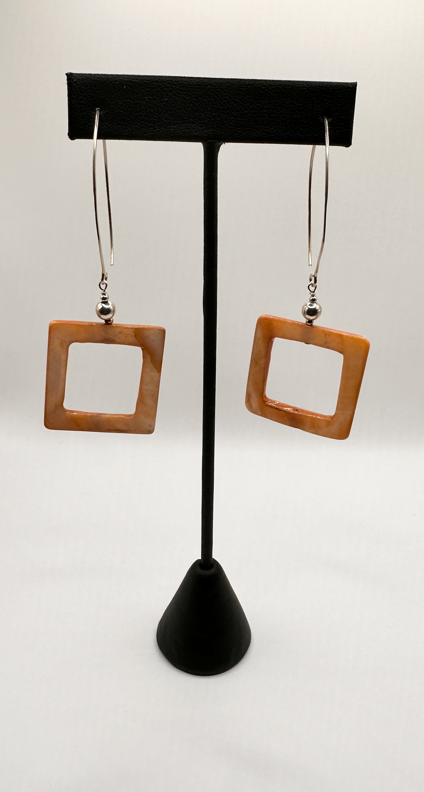 Mother of Pearl Shell Square Earrings with Sterling Silver Accents