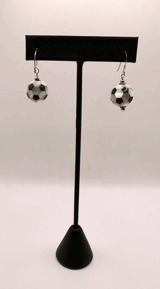 Black Onyx and Mother of Pearl Ball Earrings