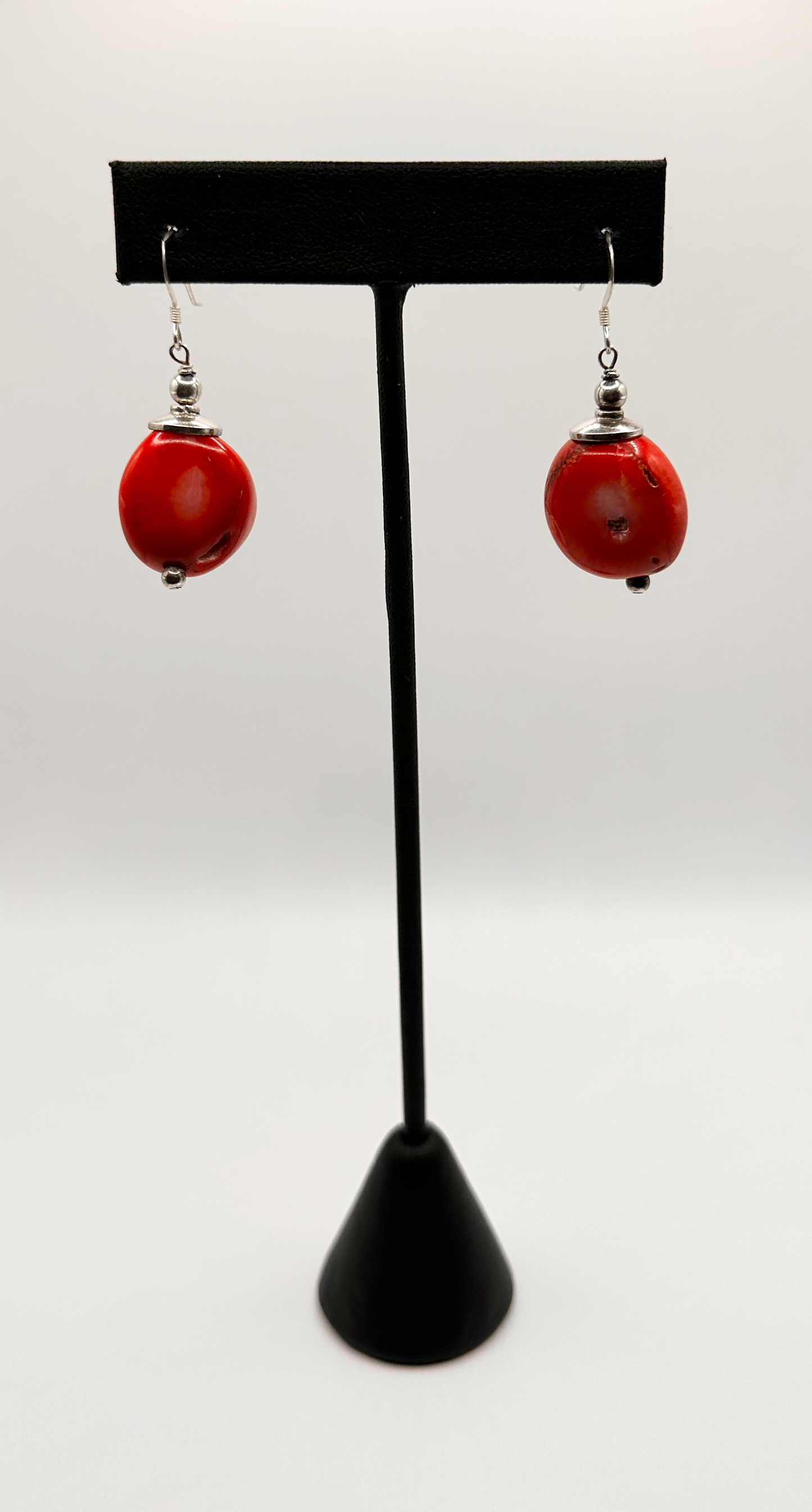 Red Coral Bead with Sterling Silver Earrings