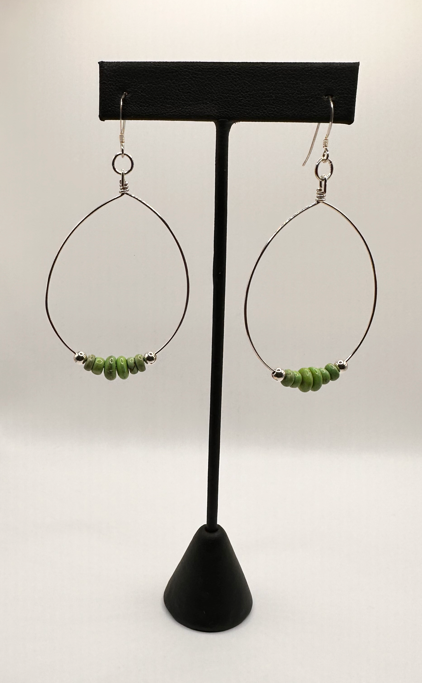 Green Heshe Beads with Sterling Silver Hoop Earrings