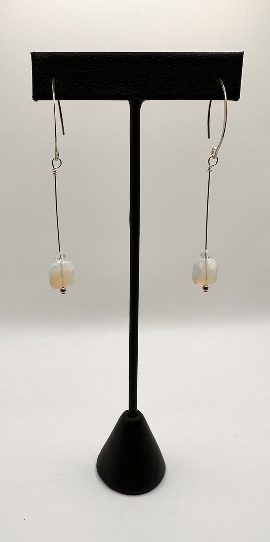 Opalescent Faceted Bead with Chain Earrings