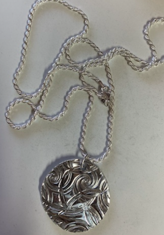 Fine .999 Pure Silver Patterned Disc Pendant Necklace